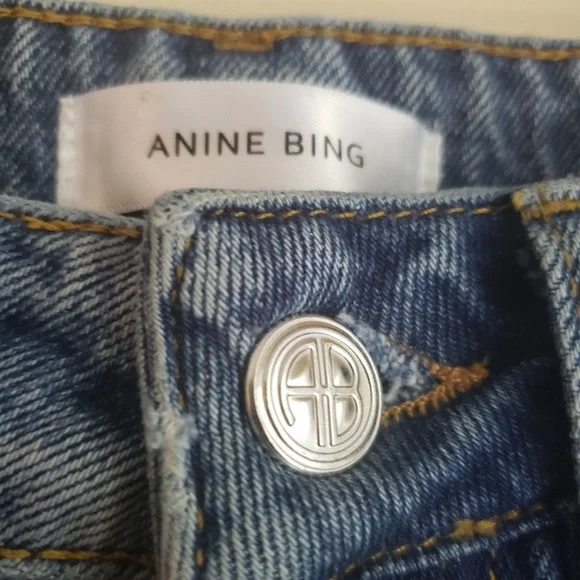 Anine Bing "Bing" Logo Ribbon Side Striped Denim Jeans - Picture 5 of 8